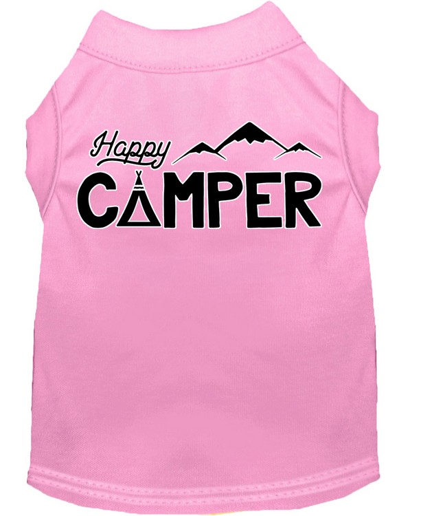 Happy Camper Screen Print Dog Shirt Light Pink Sm